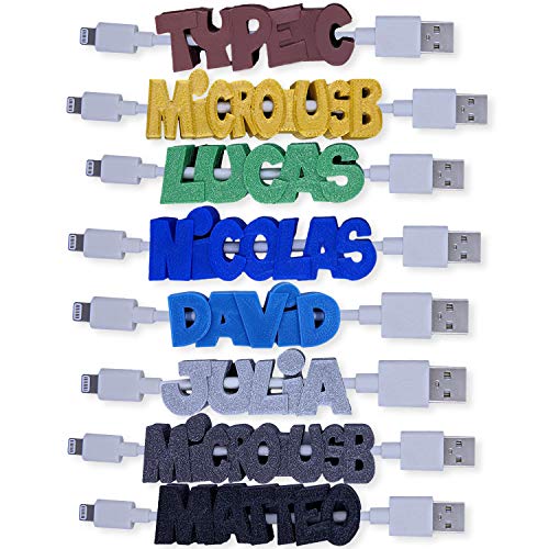 Nome da etiqueta de cabo 3D KDO - Clipes de carta em relevo - Ideia para presente - 15 cores para escolher - personalizável