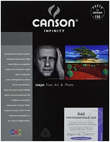 Canson Infinity Rag Photographique Duo Art Art Paper, 220 grama, 8,5 x 11 polegadas, 25 folhas