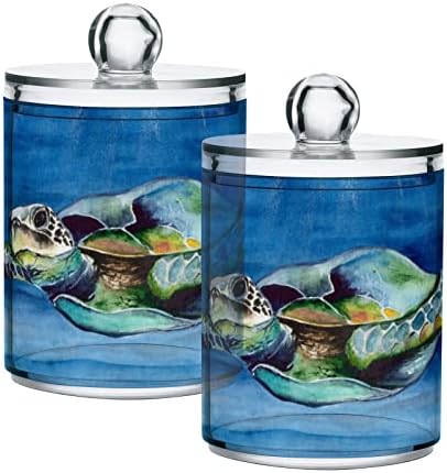 Colorido Tartaruga marinha Cotton Swab Porta de banheiro Jarros com tampas conjuntos de algodão Round Bolder Round Port