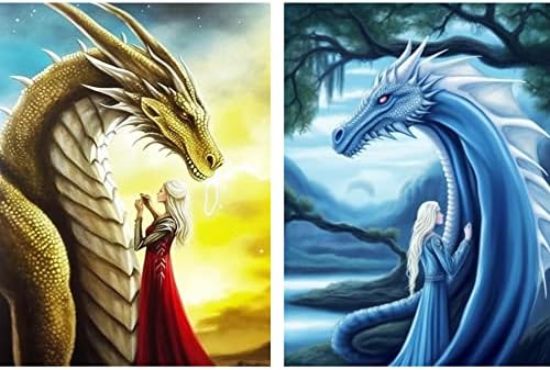 Yomiie 5d Diamond Painting Dragon and Queen Full Brill By Number Kits, Fiery e Ice Dragon Paint com diamantes Art Rhinestone Bordado