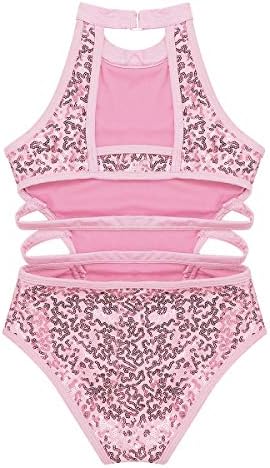 Alvivi Kids Girls lantejoulas Halter Strappy Back Ballet Dance Ginástica Legra