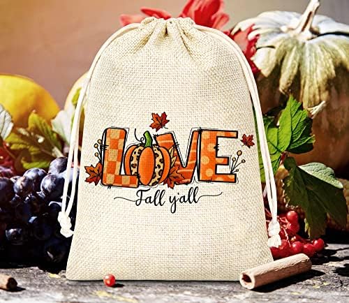 Sacos de presente de outono, sacolas de presente de abóbora, sacolas de presente de ação de graças, amor e outono de suas sacolas de festa, sacos de caça ao tesouro de Ação