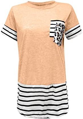 Tops de verão para mulheres casuais listradas de manga curta Camisa de leopardo na moda Tripula
