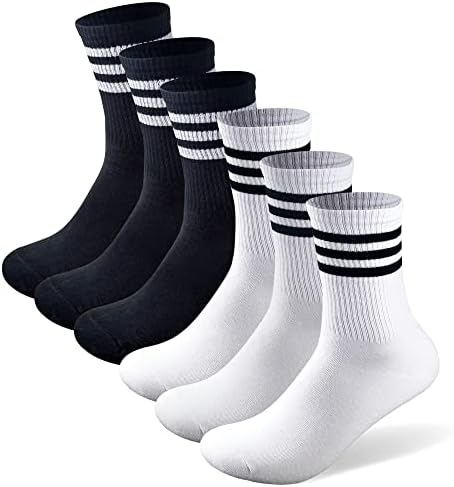 Sr.km 6 pares de algodão alta Codão de algodão meias de listras casuais, preto e branco listrado, arco -íris para homens e mulheres,