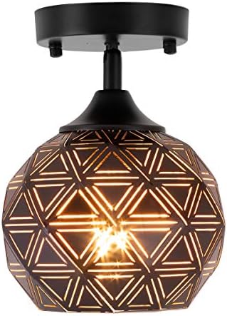 Sydtop Industrial Mini Semi Flush Mount Teto Light Frept com forma de metal geométrico artesanal para cozinha, pia, entrada, corredor, hall de entrada, preto fosco, Syd-34-1