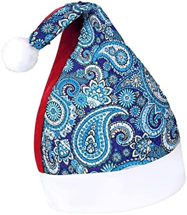 Blue Paisley Pattern Funnic Chattle Hat Christmas Lantejagem Papai Noel Hats para homens Mulheres Decorações de festa de férias de Natal