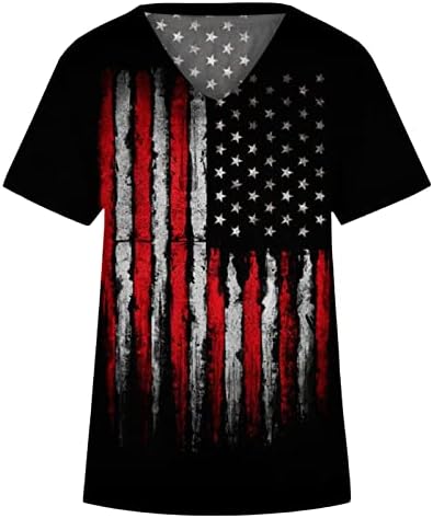 4 de julho Tops for Women 2023 Summer Fashion Camisetas patrióticas americanas Falg Manga curta V Blusa de festa de férias pescoço