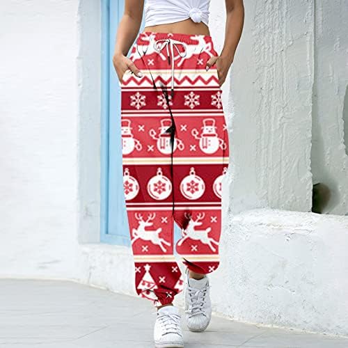 Calças casuais femininas 2x Mulheres impressas de Natal Páfolas de moletom com cintura alta ginástica calça de algodão feminino