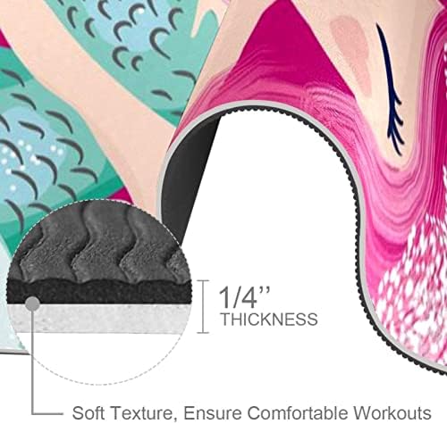 Yoga Mat 72 x 24 Pequena sereia fofa com peixes e conchas de conchas ecológicas de fitness não deslizante tapete para pilates