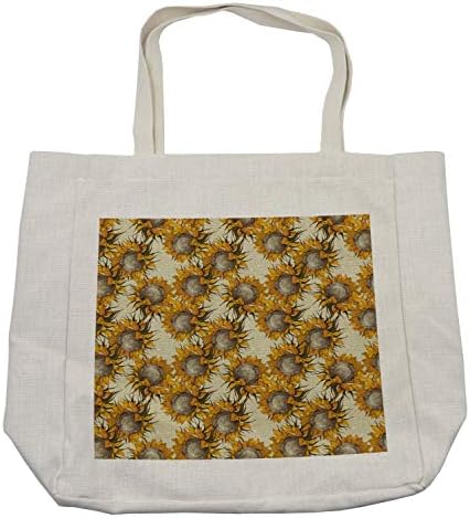 Bolsa de compras de Ambesonne Sunflower, ornamento de estilo vintage com flores Agriculture Nature Theme Sketchy Artwork,