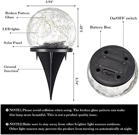 Honoson Garden Luzes Solares Globo ao ar livre Decoração de bola de vidro rachada à prova d'água LEDA LEDA DE SOLAR LED