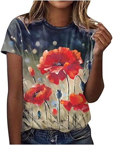 Senhoras Manga curta Crewneck Boat Neck Cotton Graphic Print Floral Casual Top Top camiseta para meninas adolescentes N9