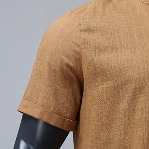 XXBR 2022 Camisas de linho de algodão de verão para homens de manga curta camisa hippie mock pescoço casual solt ajuste conforty
