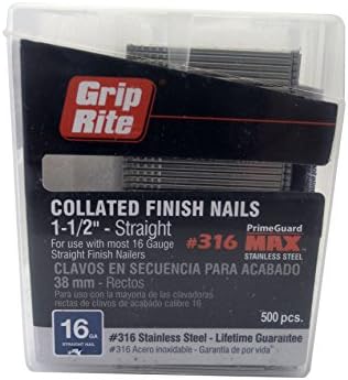 Grip Rite Prime Guard Maxb64895 1-1/2 polegada 316 Aço inoxidável de 16 bitola de calibre, 500 por clipe de cinto