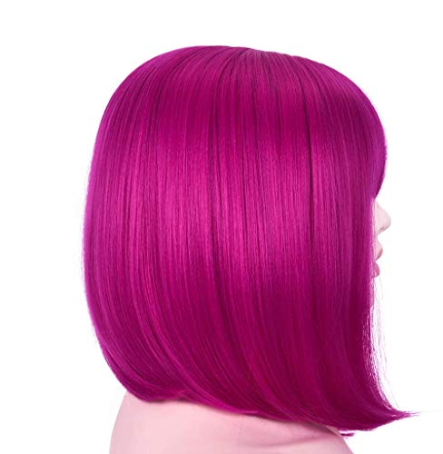 Peruca rosa quente para mulheres curtas perucas com franja sintética peruca colorida e reta para cosplay, halloween,