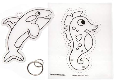 Baker Ross Sealife Super Shrink Paper Keyrings AW393, Papel White Shrink for Kids para decorar