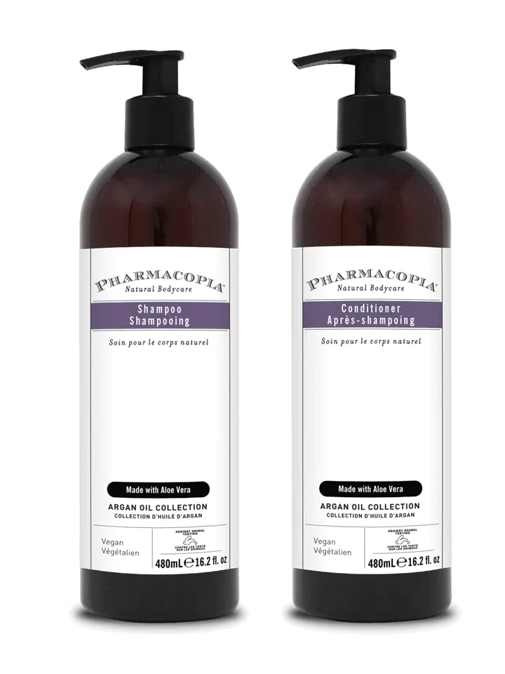 Farmacópia Hotel Argan Shampoo e pacote de condicionadores - Cuidados com aromaterapia hidratante Cuidados com capas de plantas e ingredientes
