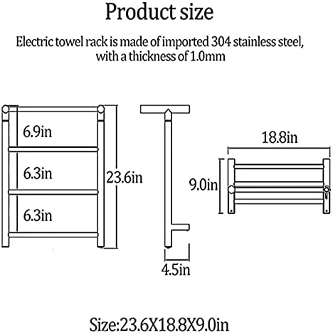 Prateleiras genéricas, radiador que quente de toalha elétrica, toalha aquecida de parede com prateleira superior, 6 barras 304 Toalha de aço inoxidável Rack