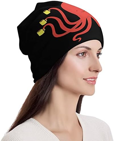 Capéu Octopus Unissex Beanie Hat Hat Skull Tap Pullover Cap para dormir Casual One Tamanho