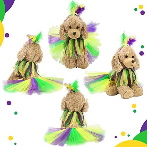 Costume de cão de 3 peças Mardi Gras Tutu Salia e Fleur de Lis Feather Band Fancy Gollar para cães de figurinos de cachorrinhos,