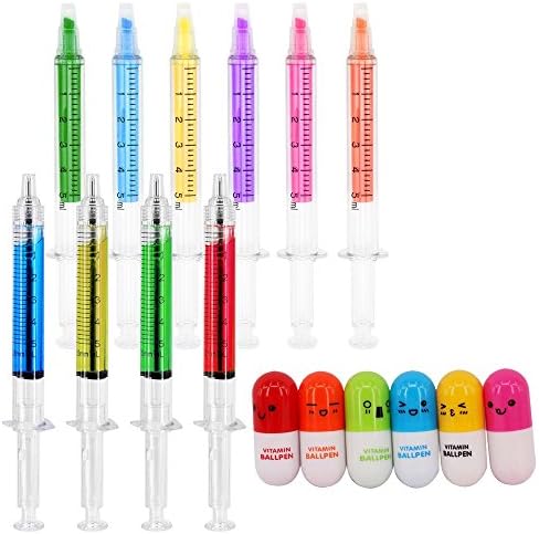 Sunangel 4 canetas de seringa + 6 canetas de comprimidos + 6 seringa marcadores de marcadores fluorescentes caneta aquarela de agulha