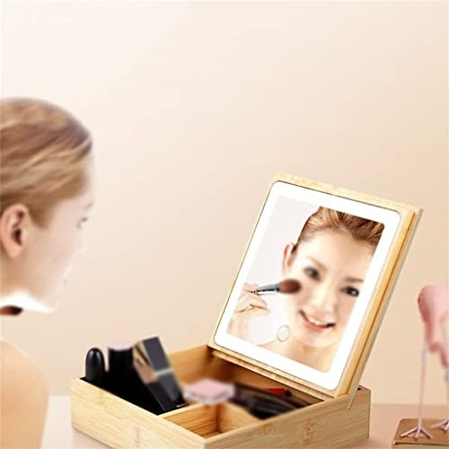 Espelho de maquiagem dobrável quadrado cxdtbh com caixa de armazenamento de lâmpada all-in-one para desktop molho de