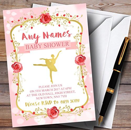 Convites de balé de ouro rosa de ouro convites para chá de bebê