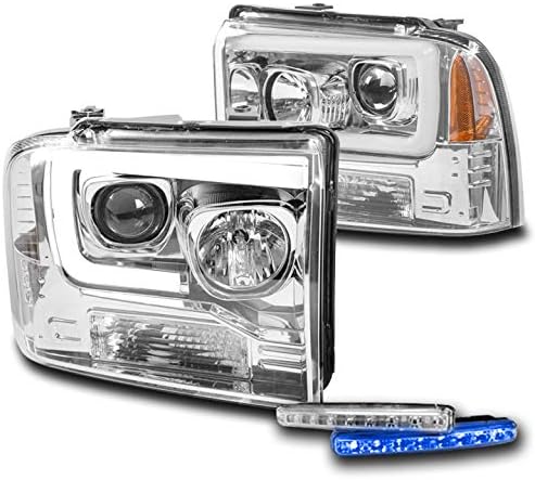 ZMAUTOPTS LED CHROME Projecor Fartlights Lâmpadas com DRL LED azul de 6 para 2005-2007 Ford F250 F350 F450 F550 Super Duty