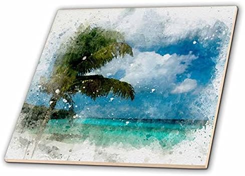 3drose lindas palmeiras tropicais na praia da praia de aquarela - azulejos