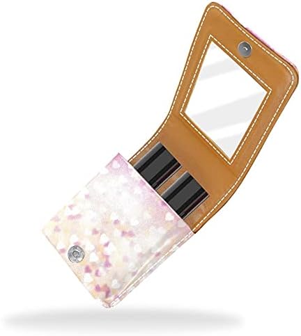 Maquiagem de batom de maquiagem para Little Little Love Hearts Pink Background Lipstick portátil Organizador com espelho Mini Makeup Bag leva até 3 batom