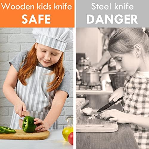 Ufandia Wooden Kids Knife, Kids Kitchen Wooden Knife para cozinhar ferramentas de cozinha segura para crianças, facas de madeira
