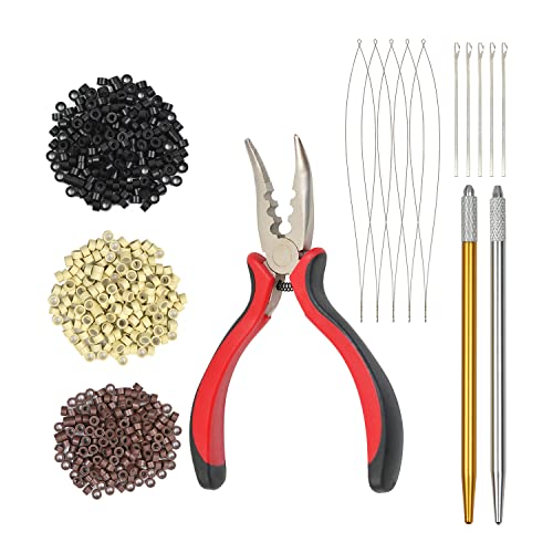 Kit de ferramentas de extensões de cabelo com alicates de extensão de cabelo I-Tip com 3 buracos, encreque
