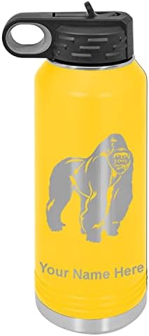 Lasergram 40 oz de parede dupla flip top water garrafa com palha, gorila, gravura personalizada incluída