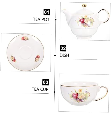 SOLustre 1 Conjunto de chá de chá de cerâmica do alfabeto Conjunto de chá para adultos Conjunto de chá de porcelana para adultos Floral Floral Tea Pote Copo Conjunto de chá Pote de chá Cerâmica Cerâmica Copa de chá requintada Cups de chá Suporte de chá