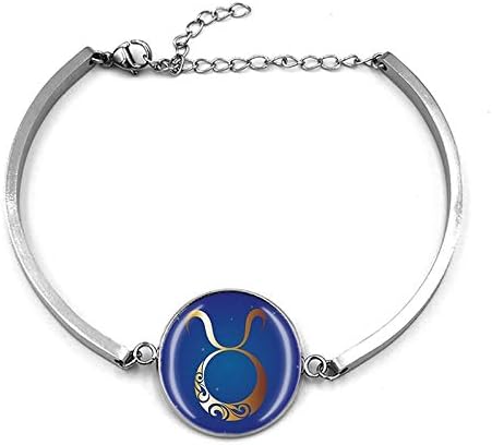 Constellation Taurus Bracelet Metal Chain Crystal Wrist Souvenir, Bracelete de aço inoxidável de moda para o presente do Man & Woman