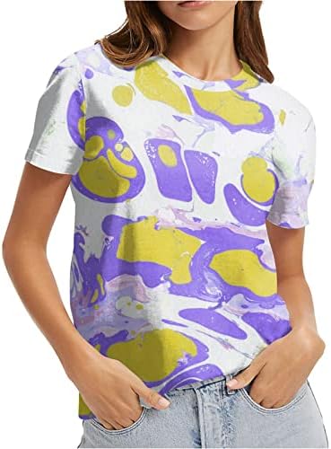 Wonnchyei feminino Tops de verão 2023 Casual Casual Impressão curta Camisa de pescoço redonda do pescoço Verão T-shirt de praia solta
