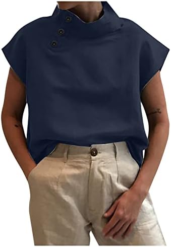 Camisa de linho de verão para mulheres elegantes botão retrô para baixo blusas tops mock rush tunics tops de cor sólida tshirts de blusa solta