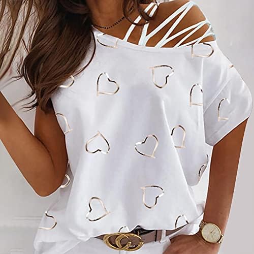 Tops de verão para mulheres moda o pescoço um ombro amor impressão de t-shirt sem alça