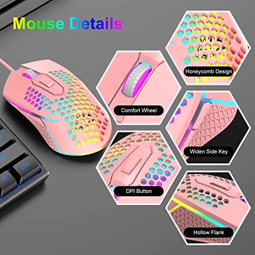 Manbasnake Wired Mouse de jogos leves, arco -íris de mouse iluminado 3200 DPI Ultralight Honeycomb Mouse de cabo Ultraweave