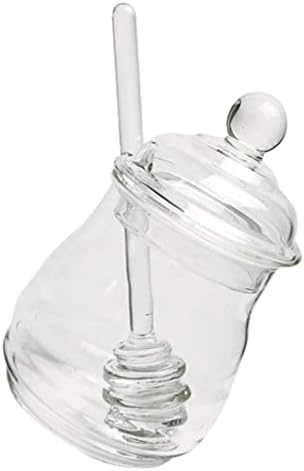 Dispensador de vidro do doitool Dispensador de vidro 1 conjunto de vidro jarra de mel com dipper e tampa de vidro de vidro benfeitor de mel para cozinha em casa 280 ml de recipiente de café de vidro transparente recipiente