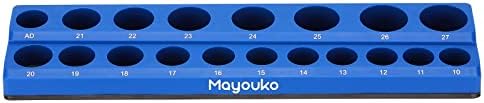 Mayouko Organizador de soquete magnético de 1/2 polegada, kit de porta-soquete magnético para soquetes rasos e profundos, métrica, azul, segura 19 soquetes