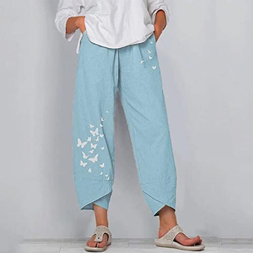 Calça de linho de algodão calças de verão casuais de verão com bolsos de cintura alta calças de praia confortáveis ​​calças