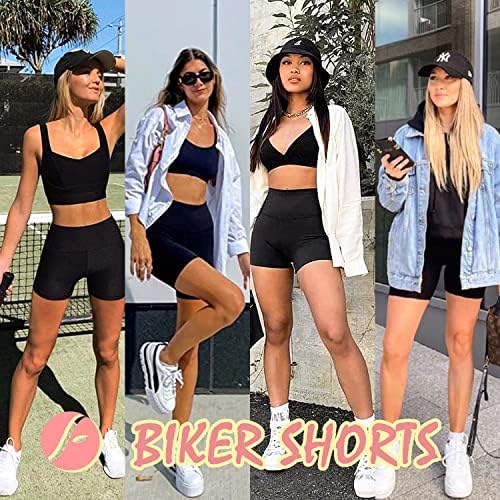 Fullsoft 4 Pack Biker Shorts para mulheres com bolsos - 5 de coragem de coragem de cintura alta Yoga Running Gym calças curtas