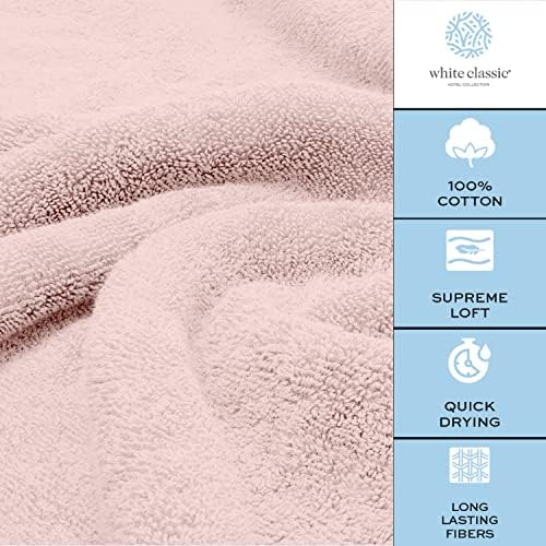 Toalha de banho rosa clássica de luxo branca Conjunto de toalhas de algodão de luxo | 12 pacote de embalagem