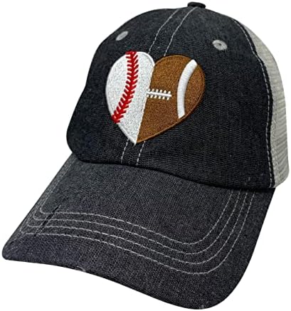 Cocomo Soul Womens Ball Mom Hat | Half -beisebol Half Football Heart Hat | Chapéu da mãe de futebol | Chapéu de mamãe de beisebol | Meio beisebol Half Football Cheat Hat Cap 602 Dark Grey
