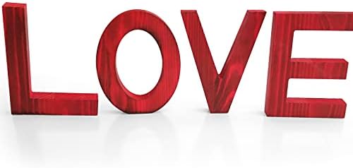 Hnjoy Rustic Red Wood Wood Love Sign - Dia dos namorados Família letras de madeira para decoração de casa - Decoração