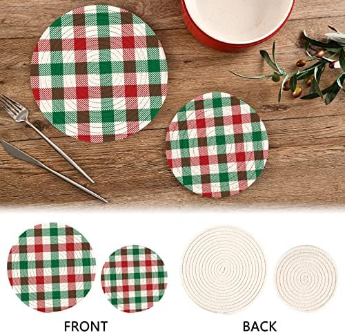 Alaza Verde Verde Buffao Verifique os Potholders de Natal da xadrez Trivets Definir suportes de algodão Hot Pot Set Farthouse