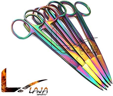 LAJA IMPORTS CONJUNTO DE 10 Multi Titanium Color Rainbow Scissor Scissor Sharp/Sharp 5,5 Aço inoxidável reto e curvo