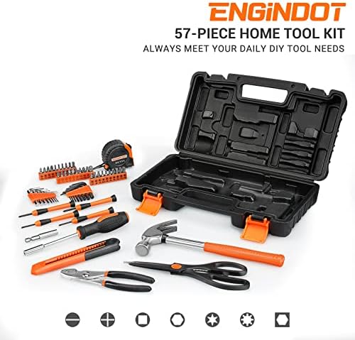 Kit de ferramentas domésticas em Engndot, kit de ferramentas básicas de 57 peças com estojo de armazenamento para reparo doméstico, melhoria da casa e projeto de bricolage