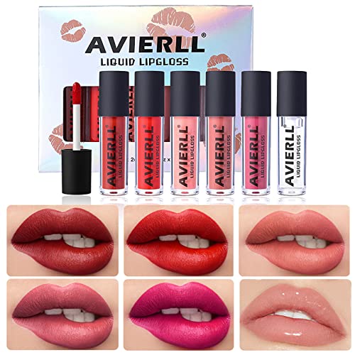 Averierll 6 colorido Liquid Lip Light Set Batom Lip Lip Gloss Longa Longa Veludo Limpo Lip líquido Lipstick Beauty Lip Makeup Oil